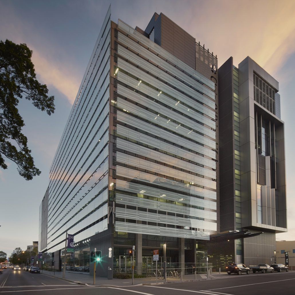 The Chris O'Brien Lifehouse building at sunset